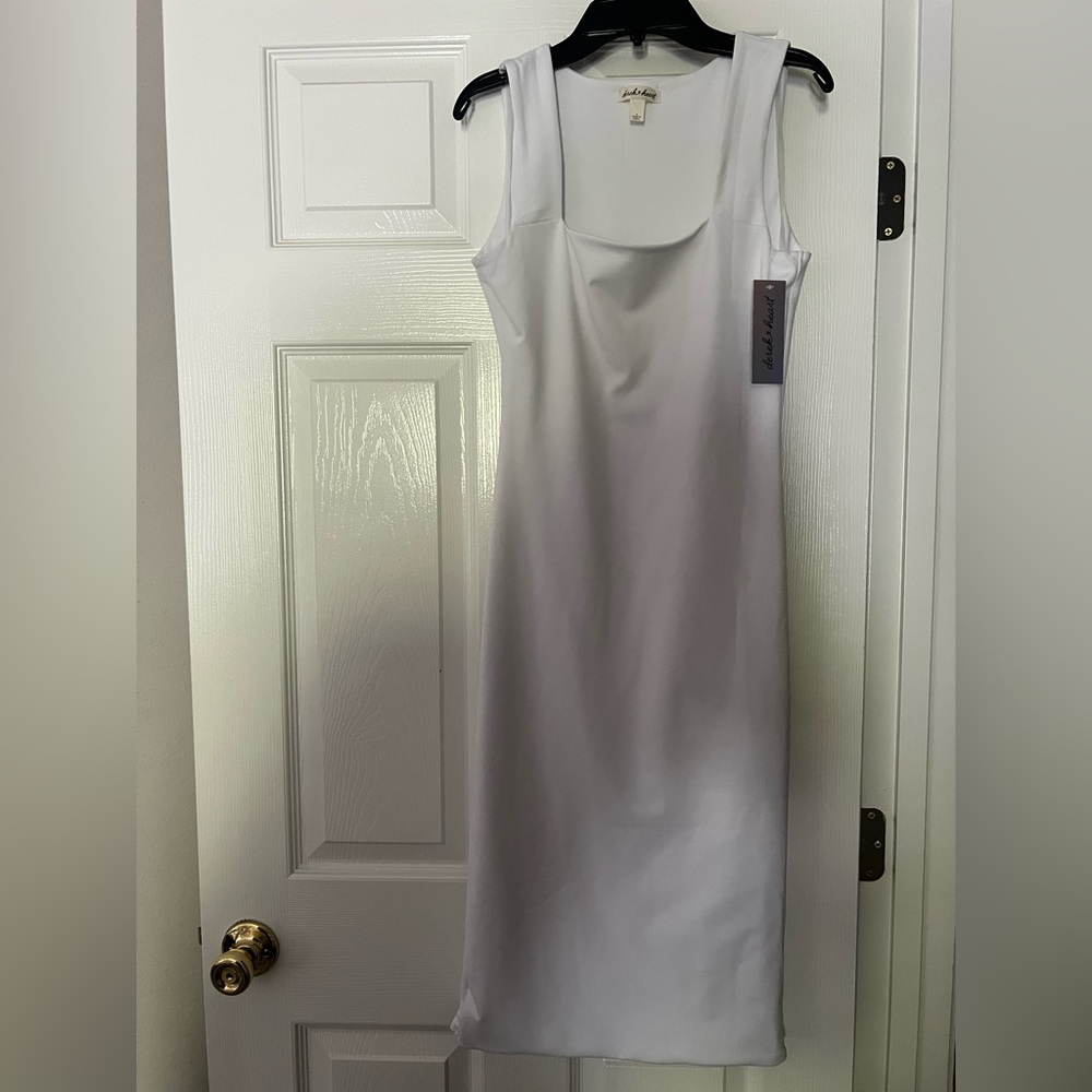 Derek Heart Satin Slip Midi Dress in white